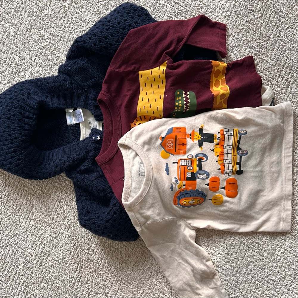 12-18M cardigan and shirts